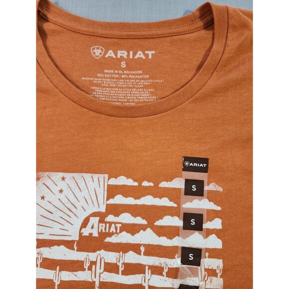 Ariat Women’s Small Orange Graphic T-Shirt Western Desert Cactus Flag Short... - Picture 3 of 6